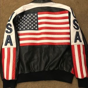 Michael Hoban USA American Flag Leather Jacket,XXL